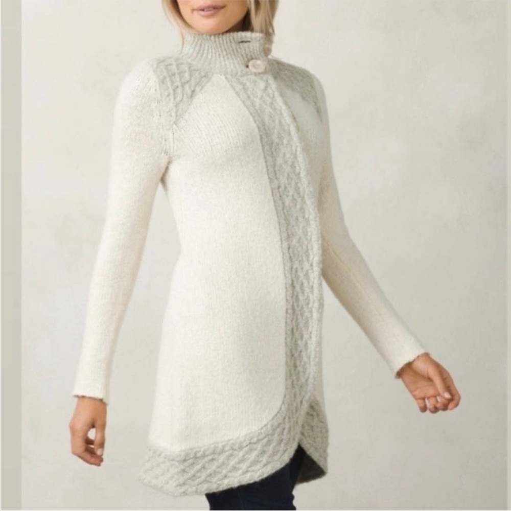 Prana Angelica Duster sweater in winter white and gray Size L